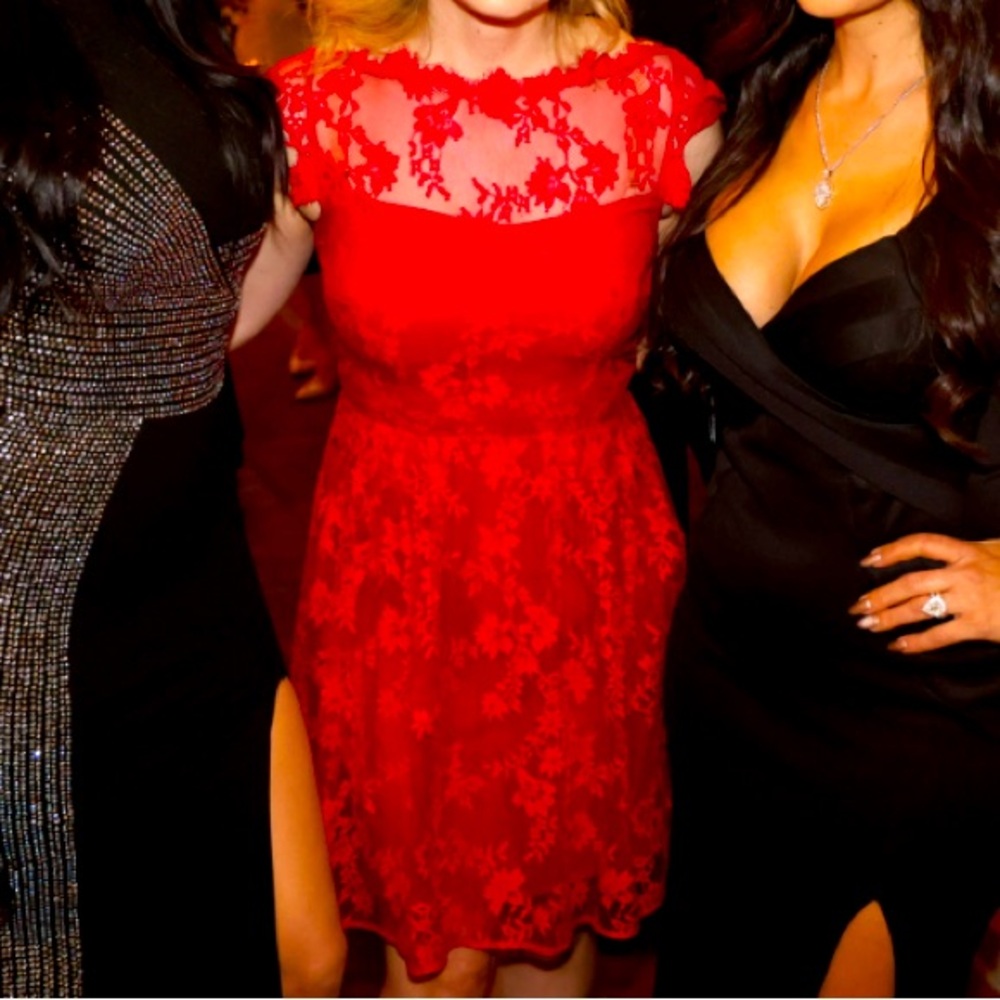 Cynthia Steffe Red Lace Fit and Flare Lace Dress